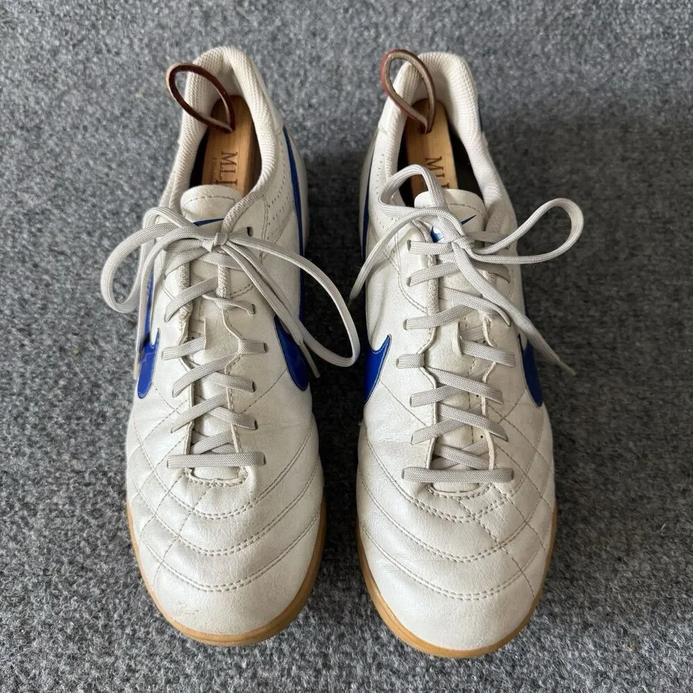 VTG Nike Tiempo Natural IV IC Indoor Soccer Shoes White Metallic Blue Gum 8.5